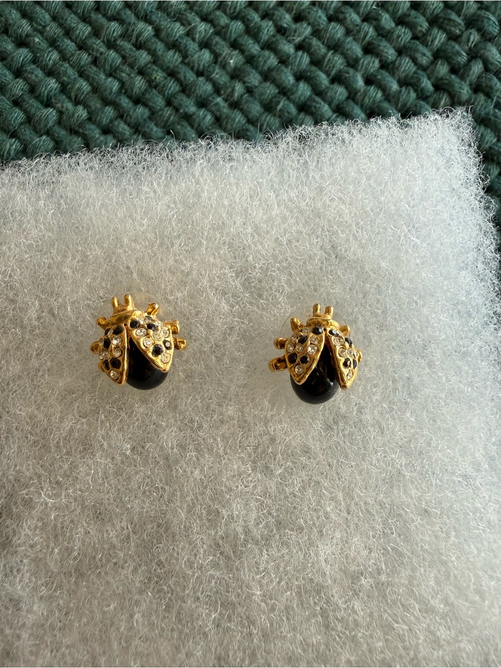 Gold & Black Ladybug Stud Earrings - Elegant Women Jewelry